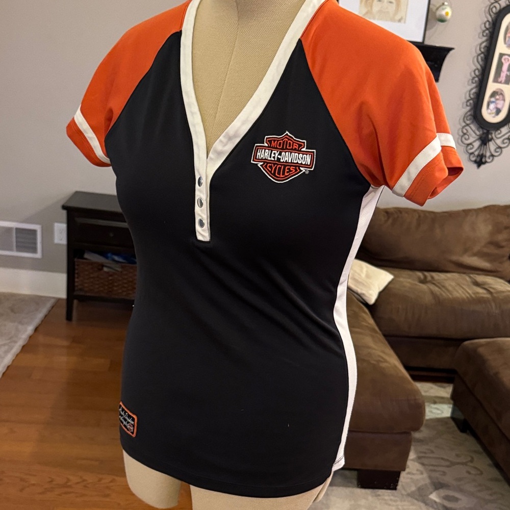 Harley-Davidson Women's Black and Orange Tee